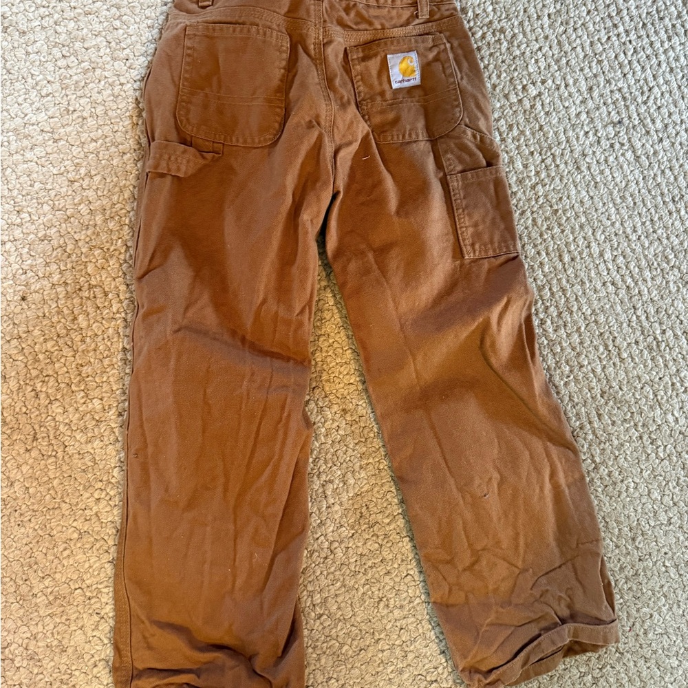 Carhartt Brown Work Pants with Patch Logo boys 7 excellent condition